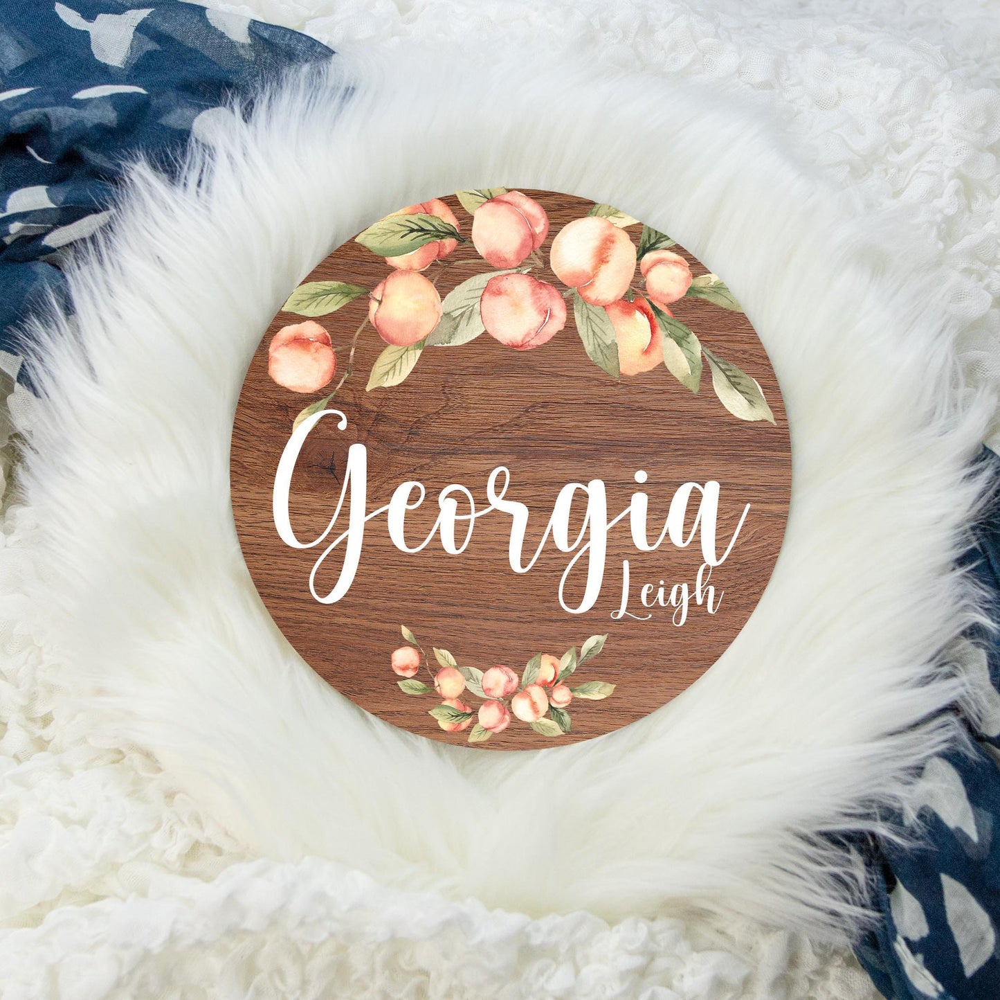 Round Wood Name Sign, Georgia Peaches Name Sign Decor F49