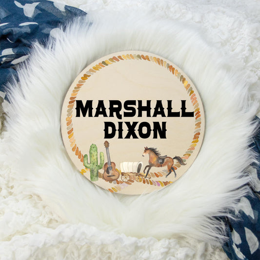 Round Wood Name Sign, Woodland Cowboy Nursery Decor Sign D1