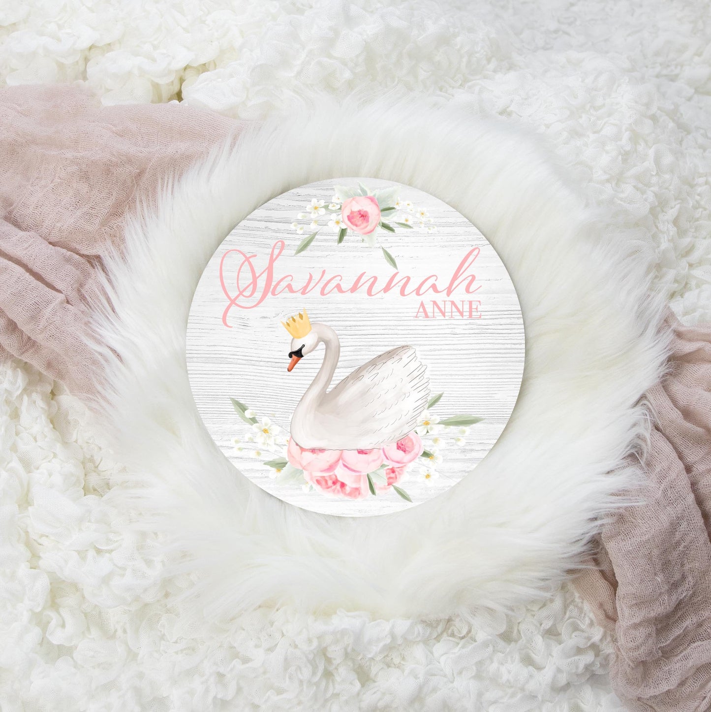 Swan princess Round Wood Name Sign, G3