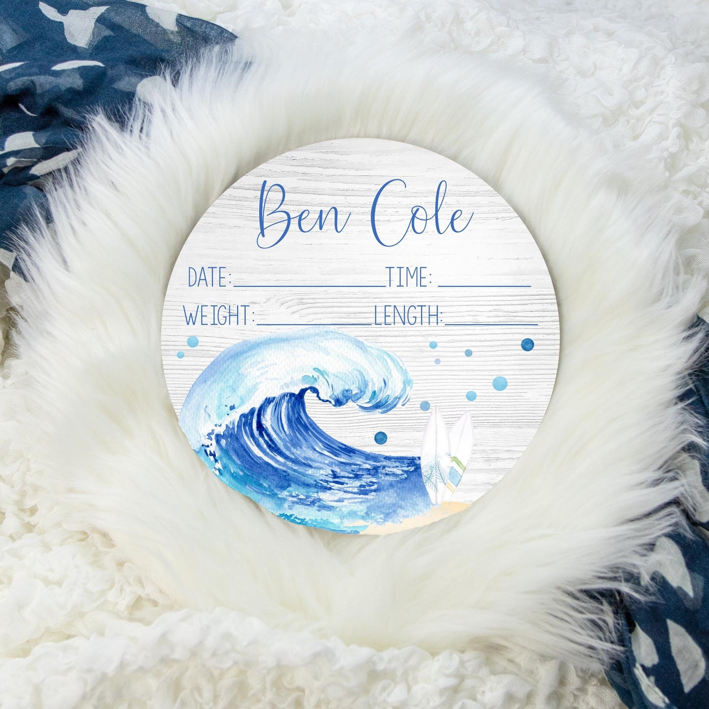 Ocean Wave Wooden Birth Stat Sign O1