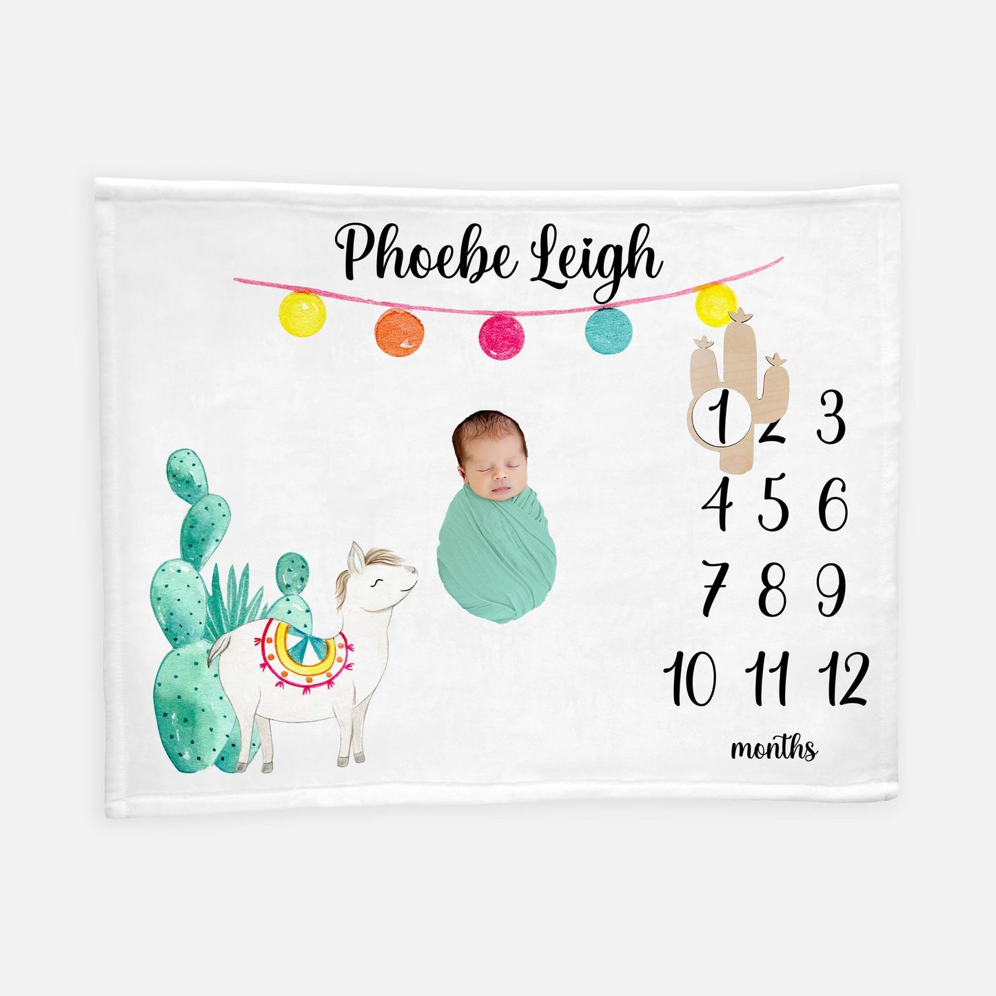 Llama Girl Milestone Blanket, Cactus D4