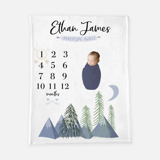 Adventure Awaits, Mountain Forest Milestone Blanket M3