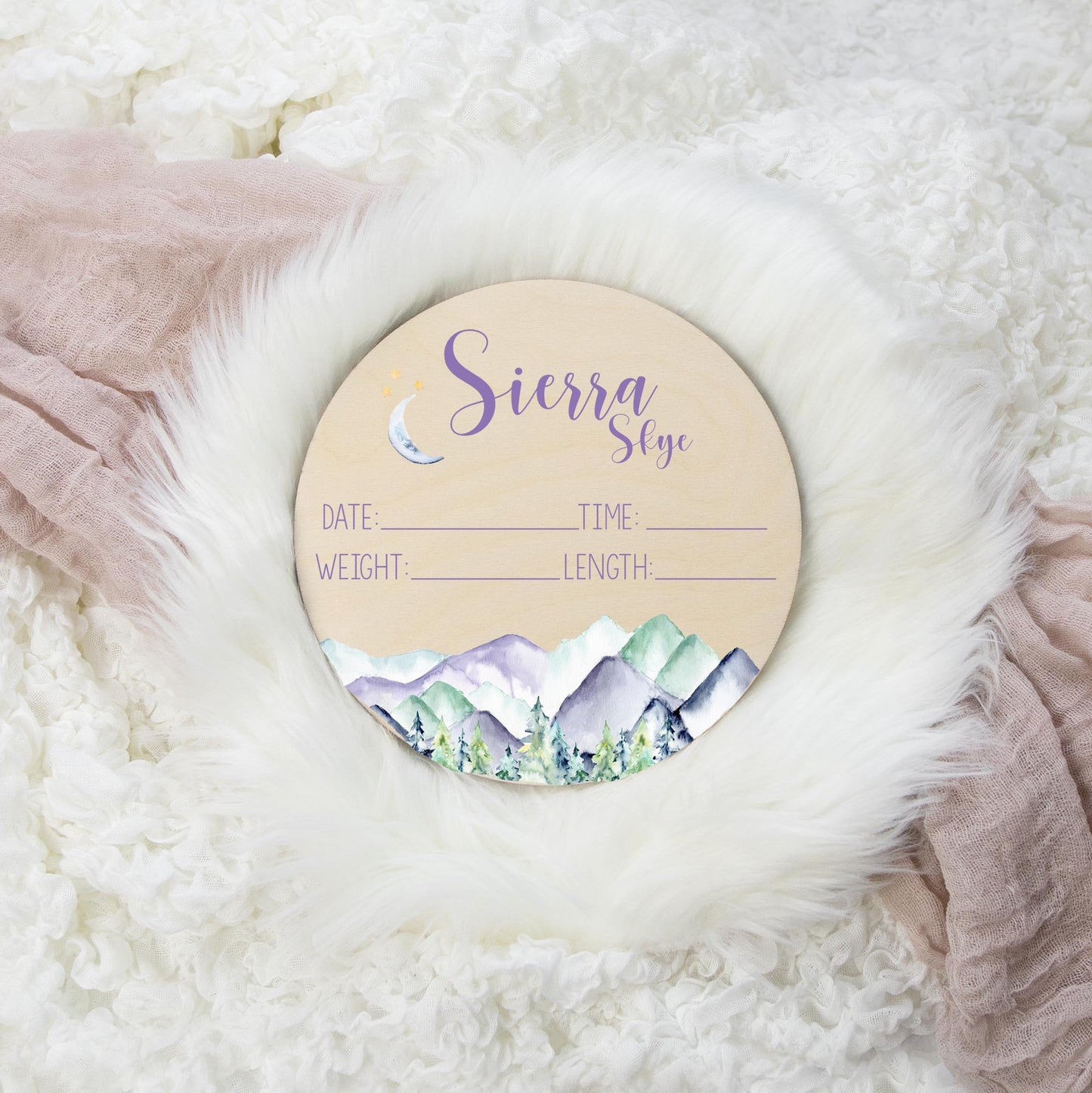 Girl Mountain Adventure Awaits Wooden Birth Stat Sign M11
