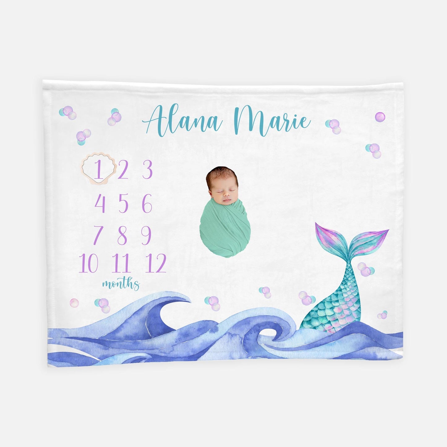 Mermaid Milestone Blanket, Ocean Life O4