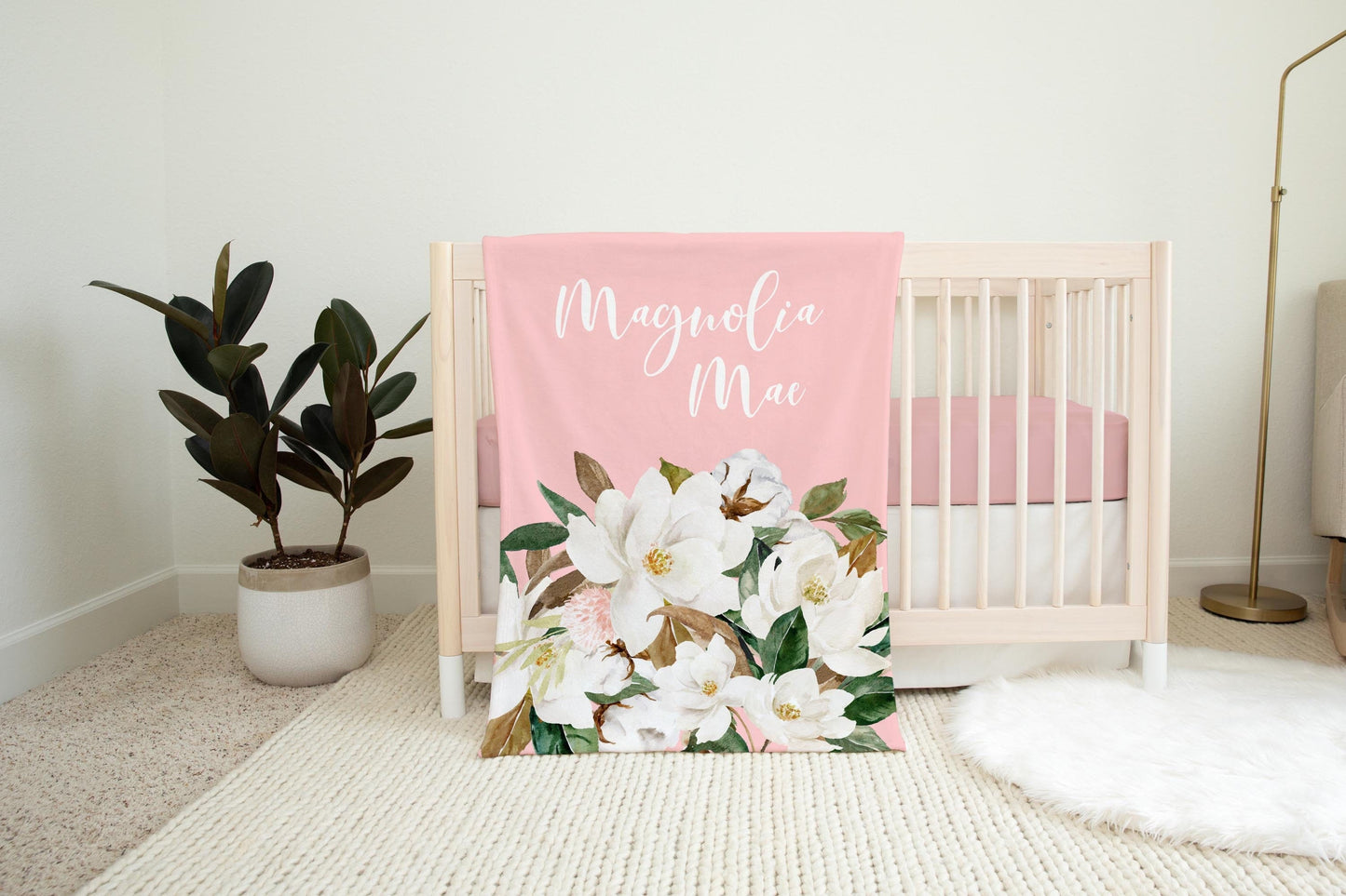 Personalized Baby Blanket, Magnolia Blossom Girl F2