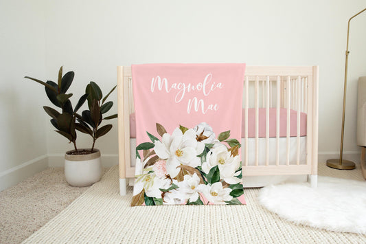 Personalized Baby Blanket, Magnolia Blossom Girl F2