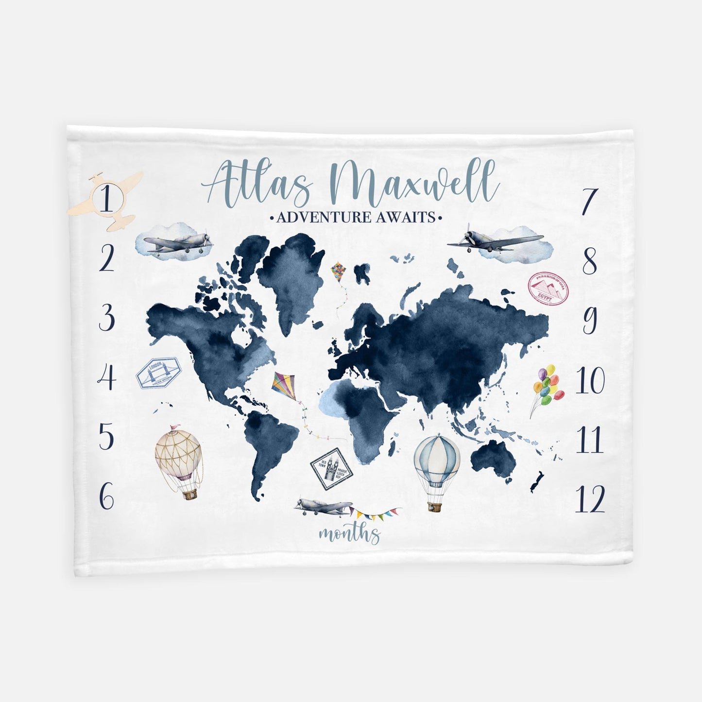 World Map Baby Milestone Blanket, Adventure Awaits Blanket, T1