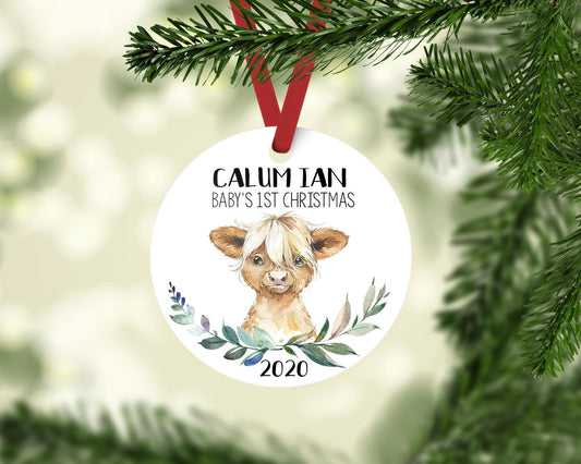 Highland Cow Baby 1st Christmas Ornament