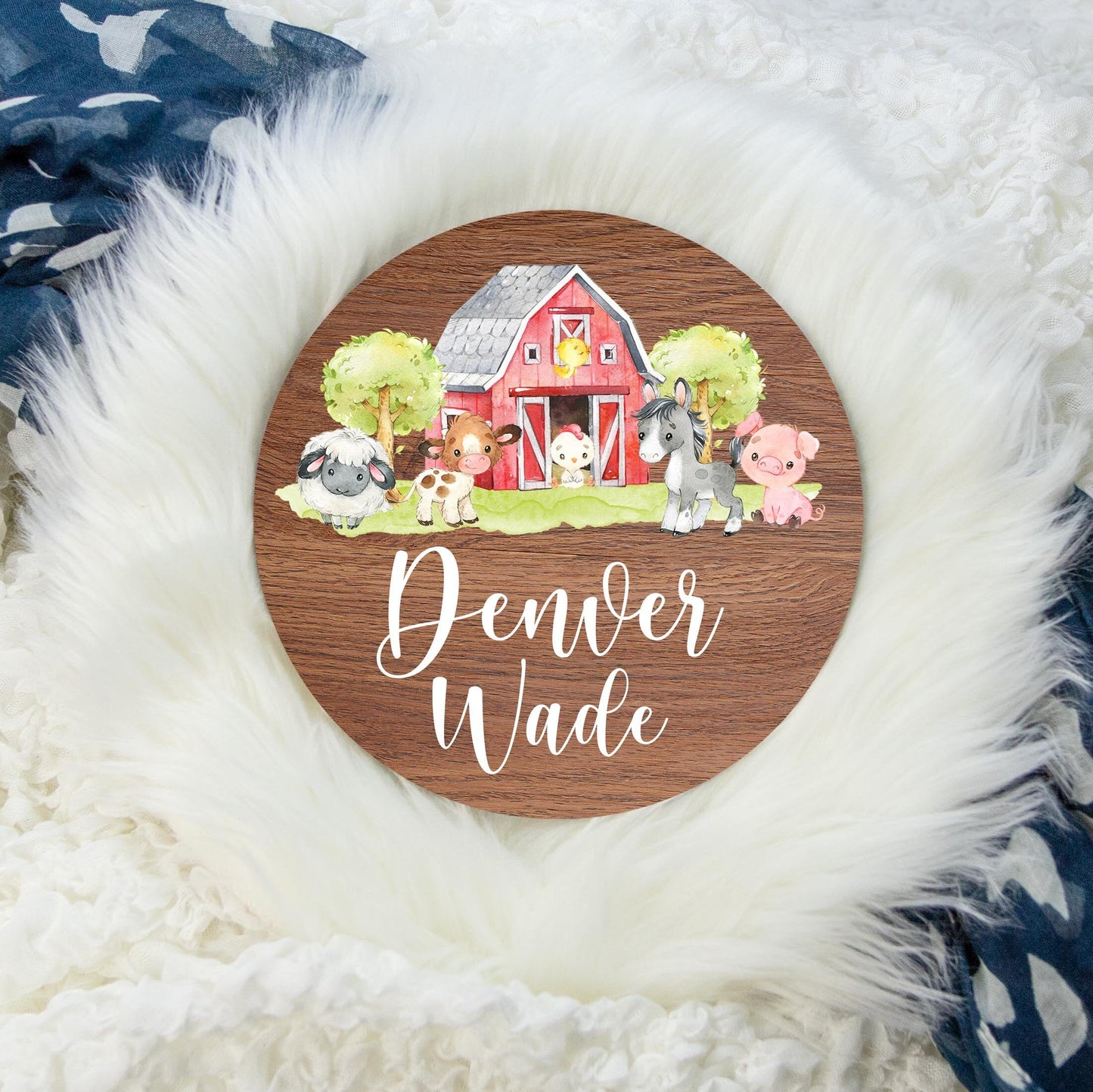 Round Wood Name Sign, Farm Animal C1