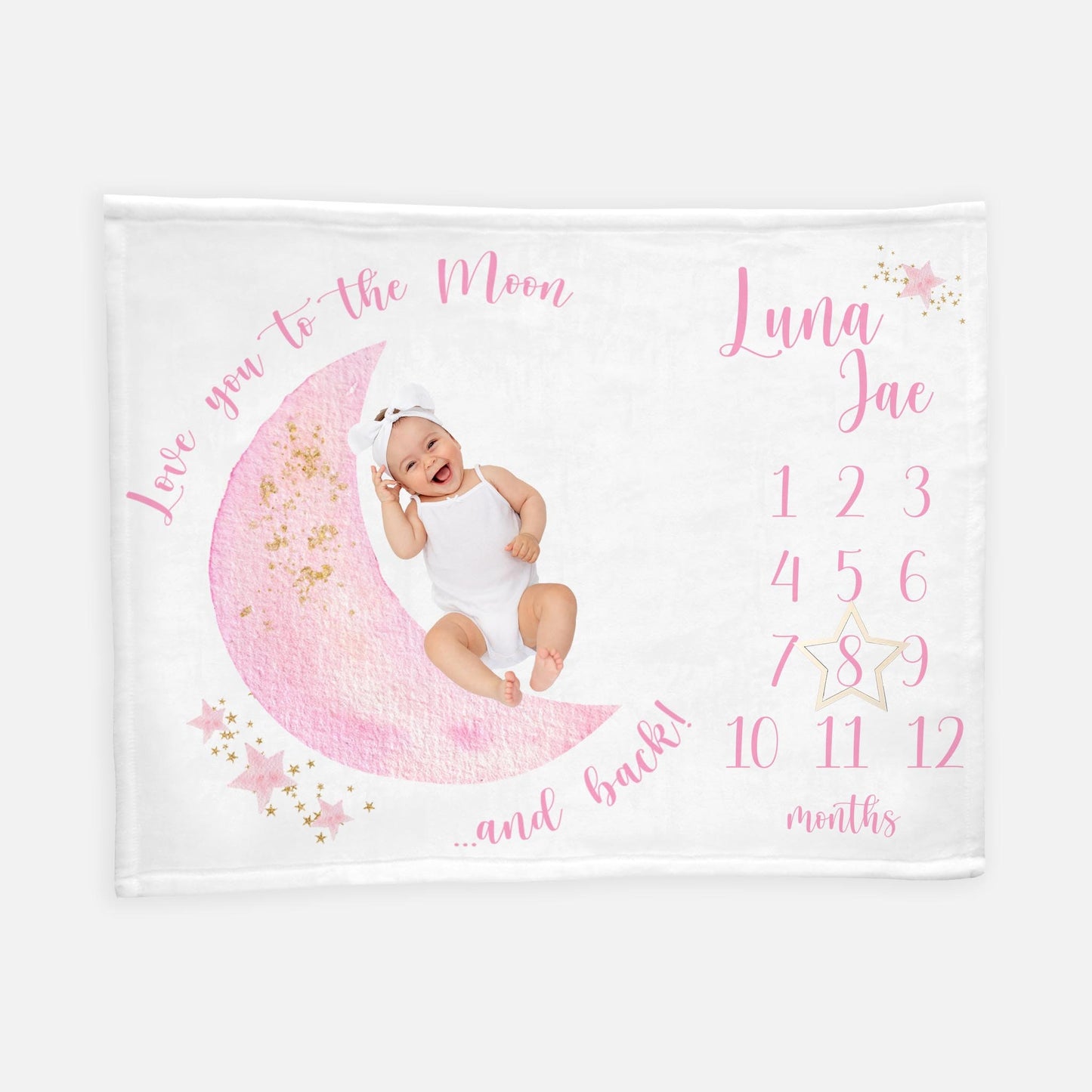 Luna Moon and Stars Baby Milestone Blanket, Love You To The Moon and Back T20