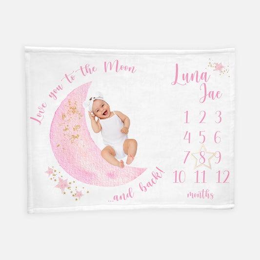 Luna Moon and Stars Baby Milestone Blanket, Love You To The Moon and Back T20