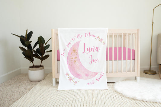 Luna, Personalized Moon and Stars Baby, Love You To The Moon and Back Baby Blanket, T20