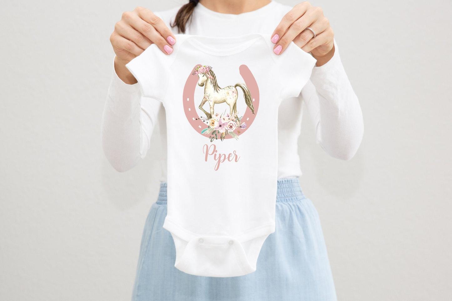 Horse Baby Bodysuit, Floral Pony Bodysuit, C10