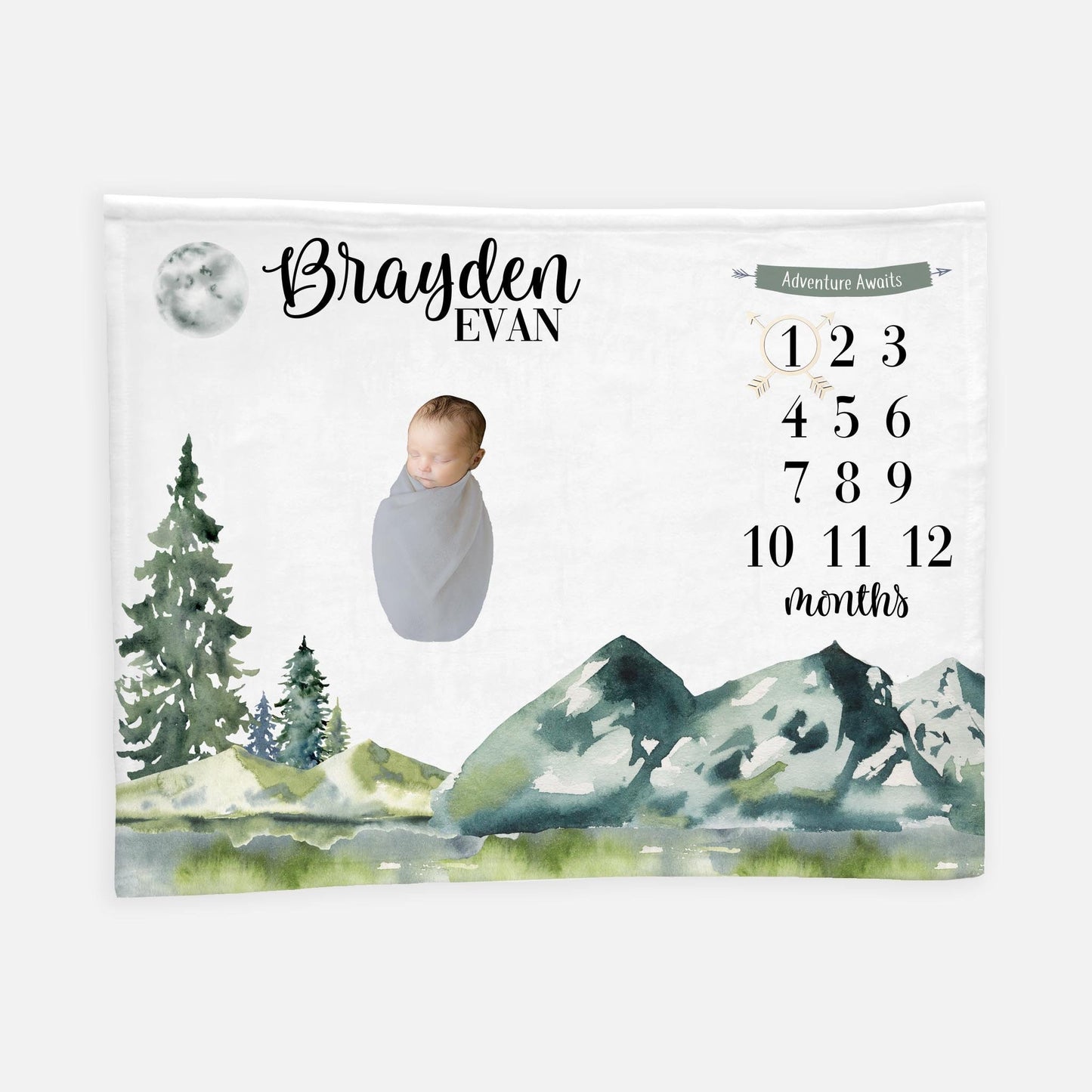 Mountains Baby Milestone Blanket, Adventure Awaits Boy M7