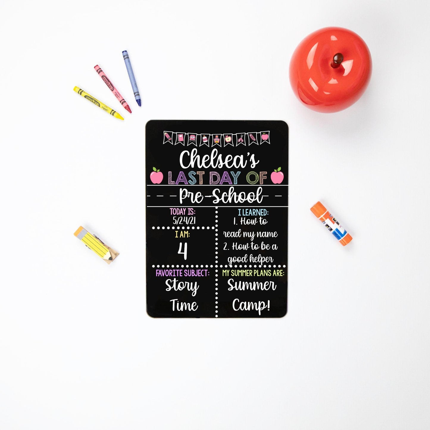 First and Last Day of School, Liquid Chalk Dry Erase School Board, Pastel Apple