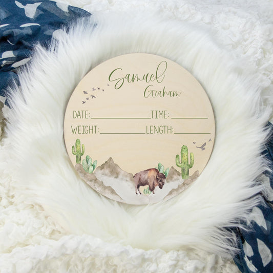 Mountain Bison Wooden Birth Stat Sign M12