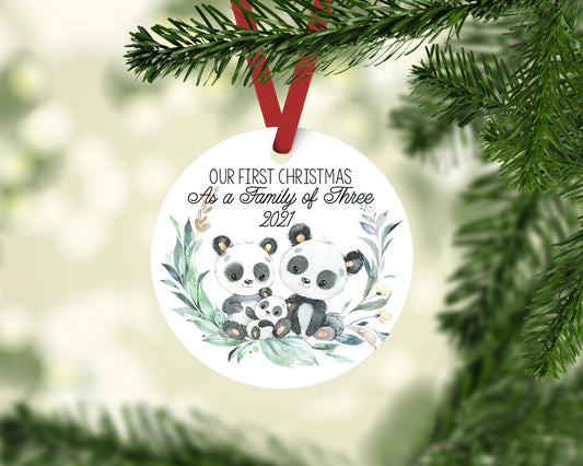 Panda Our First Christmas As A Family Of Three Ornament