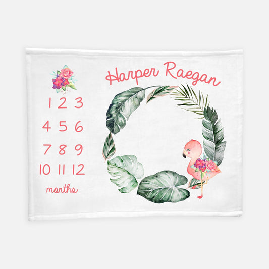 Flamingo Wood Baby Milestone Blanket, Tropical, G15