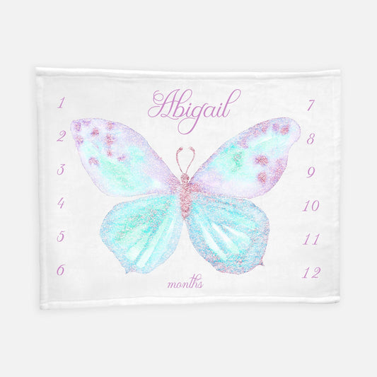 Purple and Blue Butterfly Milestone Baby Blanket