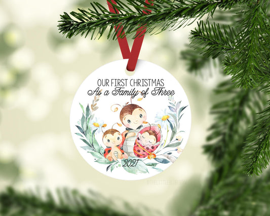 Ladybug, Our First Christmas As A Family Of Three Ornament
