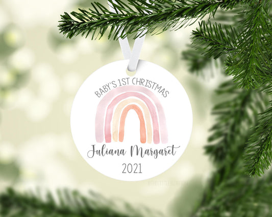 Pink Rainbow Baby First Christmas Ornament, T30