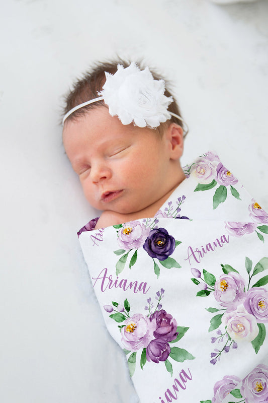 Purple and Violet Rose Girl Swaddle Blanket, F21