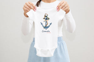 Anchor Baby Bodysuit, Floral Nautical Girl Baby Outfit O15