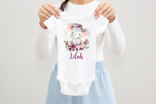 Elephant Baby Girl Bodysuit, S16