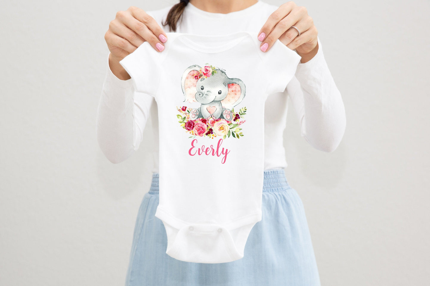 Elephant Baby Bodysuit, Pink S15