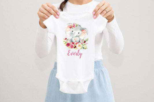 Elephant Baby Bodysuit, Pink S15