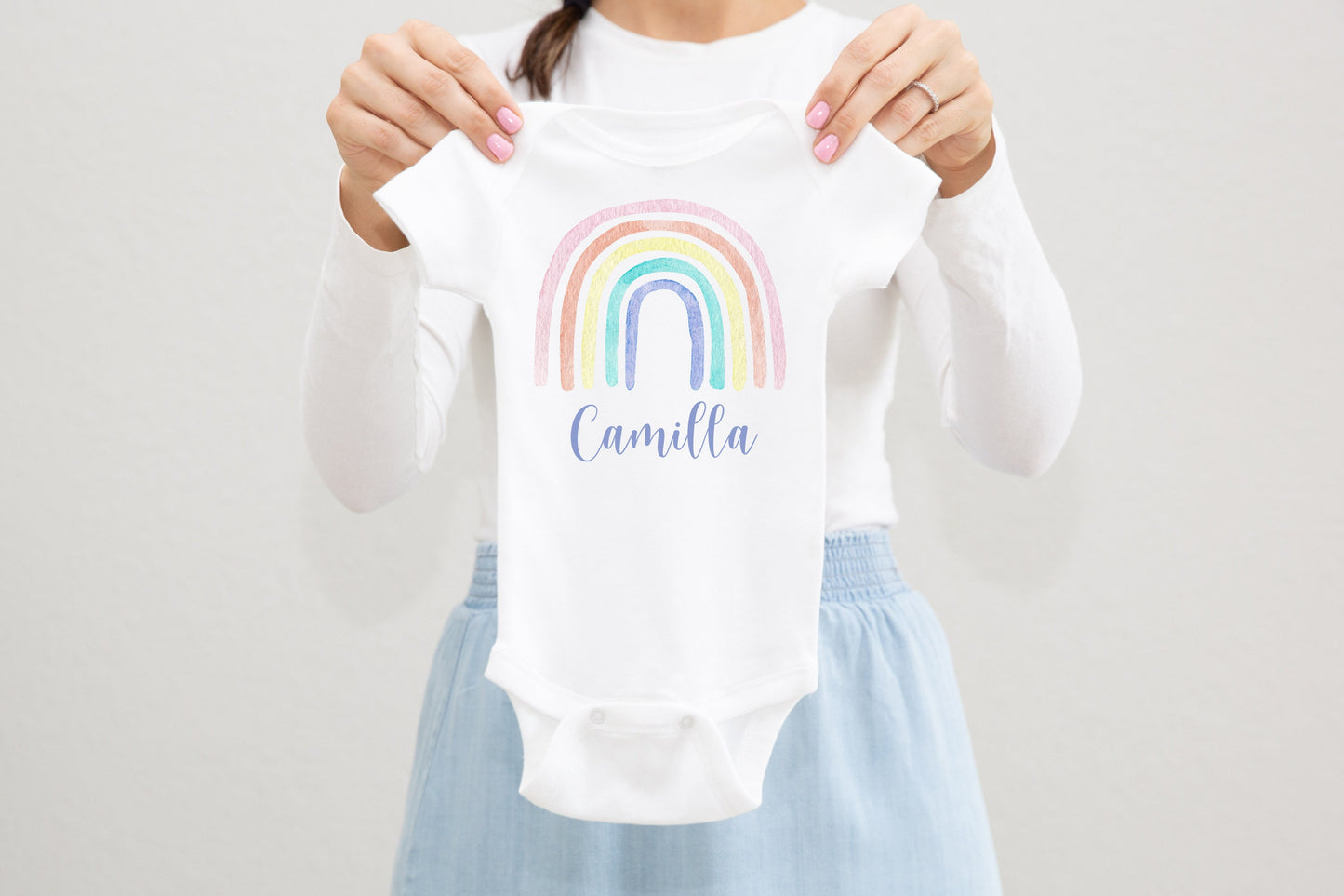 Pastel Rainbow Baby Bodysuit, Rainbow Baby Outfit, Baby Shower Gift, Pregnancy Reveal Baby Shirt, Baby One Piece, Rainbow Baby Outfit T28