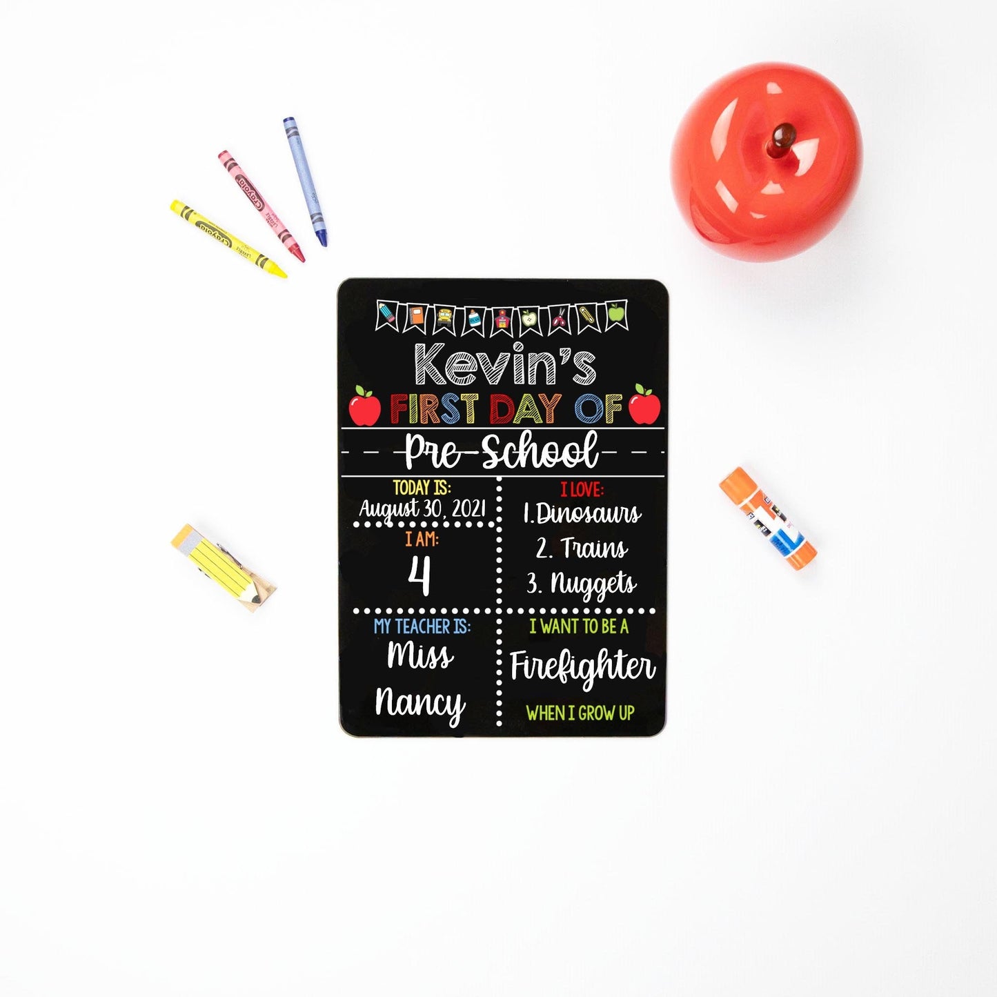 First Day of School Liquid Chalk Sign, Primary Apple School Sign Set