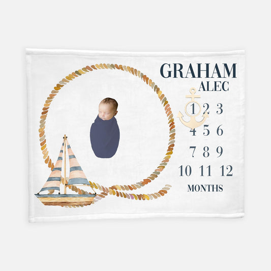 Nautical Baby Boy Milestone Blanket, Sailboat