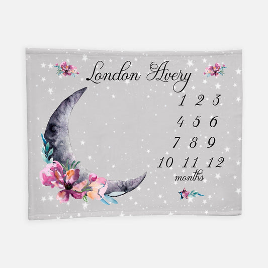 Luna Moon and Stars Baby Milestone Blanket, Celestial Girl T14