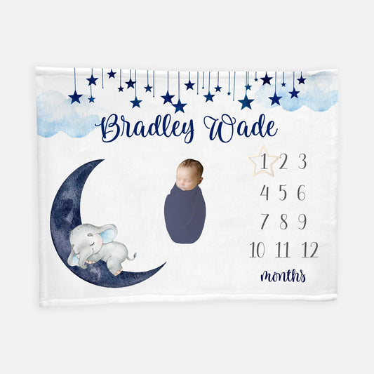 Moon and Stars Baby Milestone Blanket, Celestial Boy T9