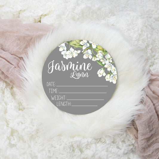 Jasmine Floral Wooden Birth Stat Sign F44