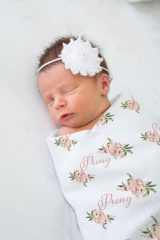 Pink Peony Girl Swaddle Blanket, Floral F13