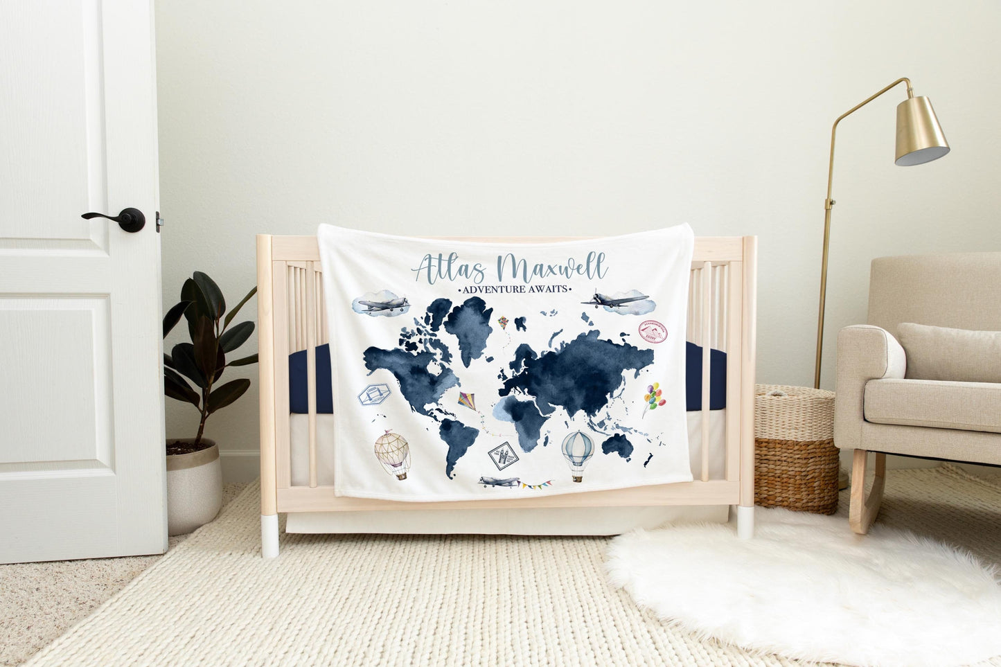 World Map Baby Blanket, Adventure Map Blanket T1