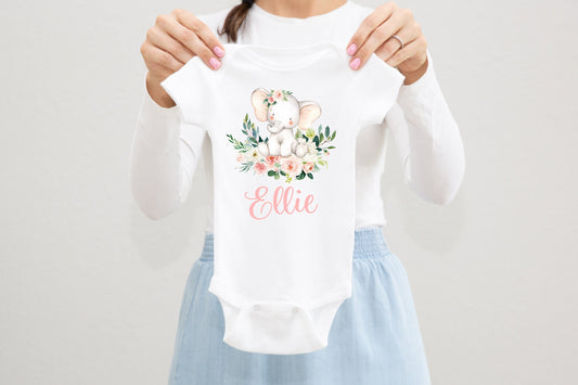Elephant Baby Bodysuit, Pink S12