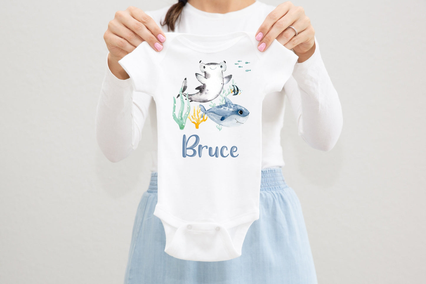 Shark Baby Bodysuit, SharkBaby Outfit, Baby Shower Gift, Pregnancy Reveal Baby Shirt, Baby One Piece, Ocean Life Baby Outfit O3