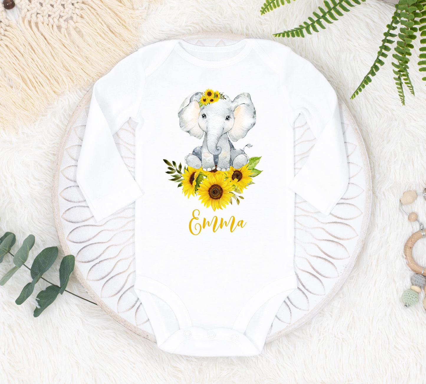 Elephant Baby Bodysuit, Sunflower S20