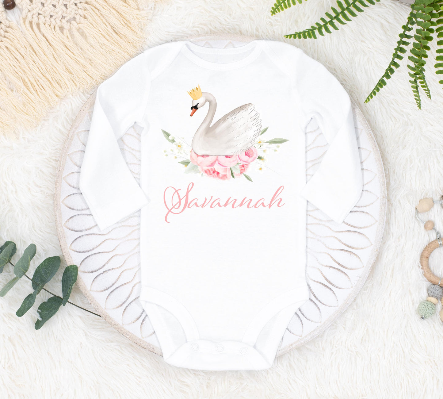 Swan Baby Bodysuit, Peony Princess, G3