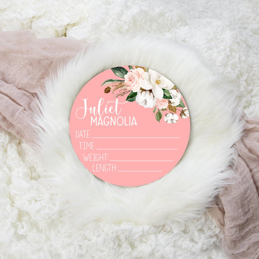 Magnolia and Cotton Wooden Birth Stat Sign F2