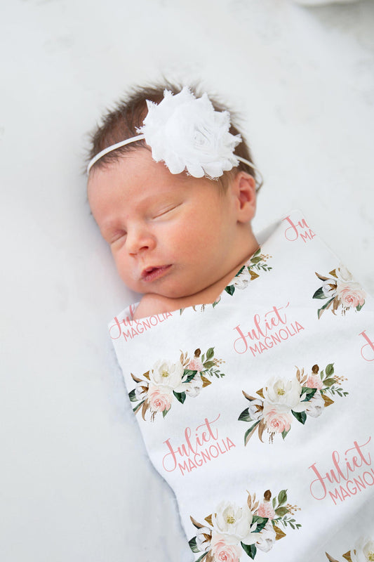 Magnolia Personalized Swaddle Blanket, Girl F2