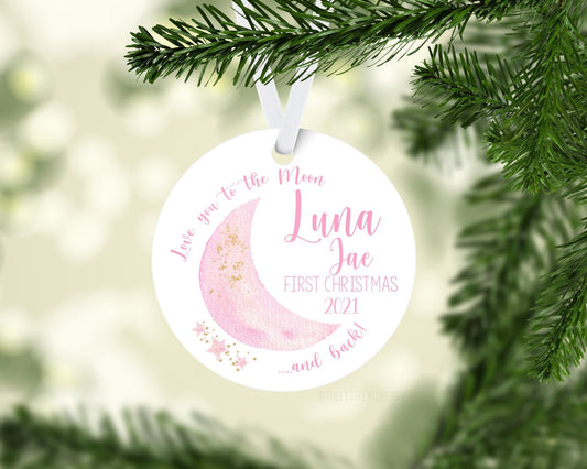 Pink Moon Baby 1st Christmas Ornament, T20