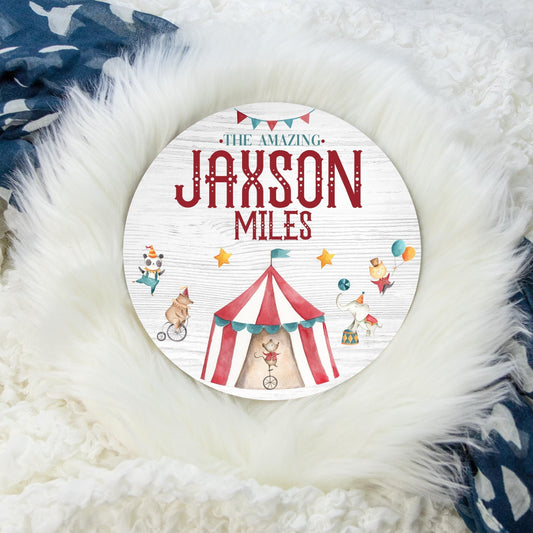 Round Wood Name Sign, Circus Animal B58