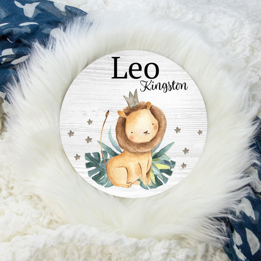 Lion Round Wood Name Sign, Safari S5