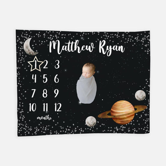 Outer Space Baby Milestone Blanket, Stars and Planets T22