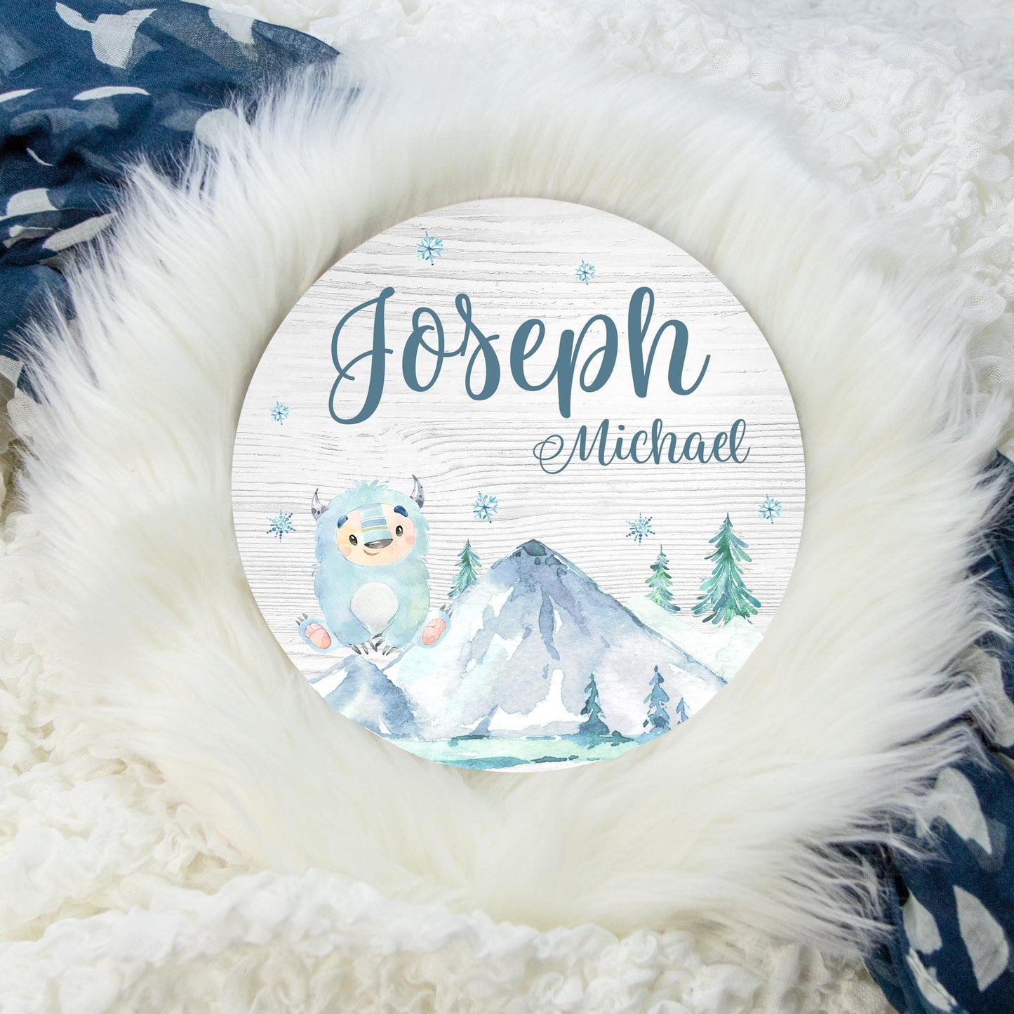 Yeti Name Baby Sign, Round Wood Name Sign, M9