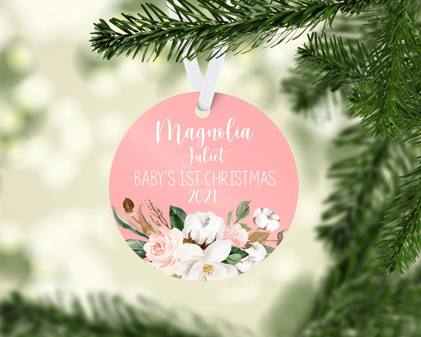 Magnolia Floral Baby 1st Christmas Ornament, F2